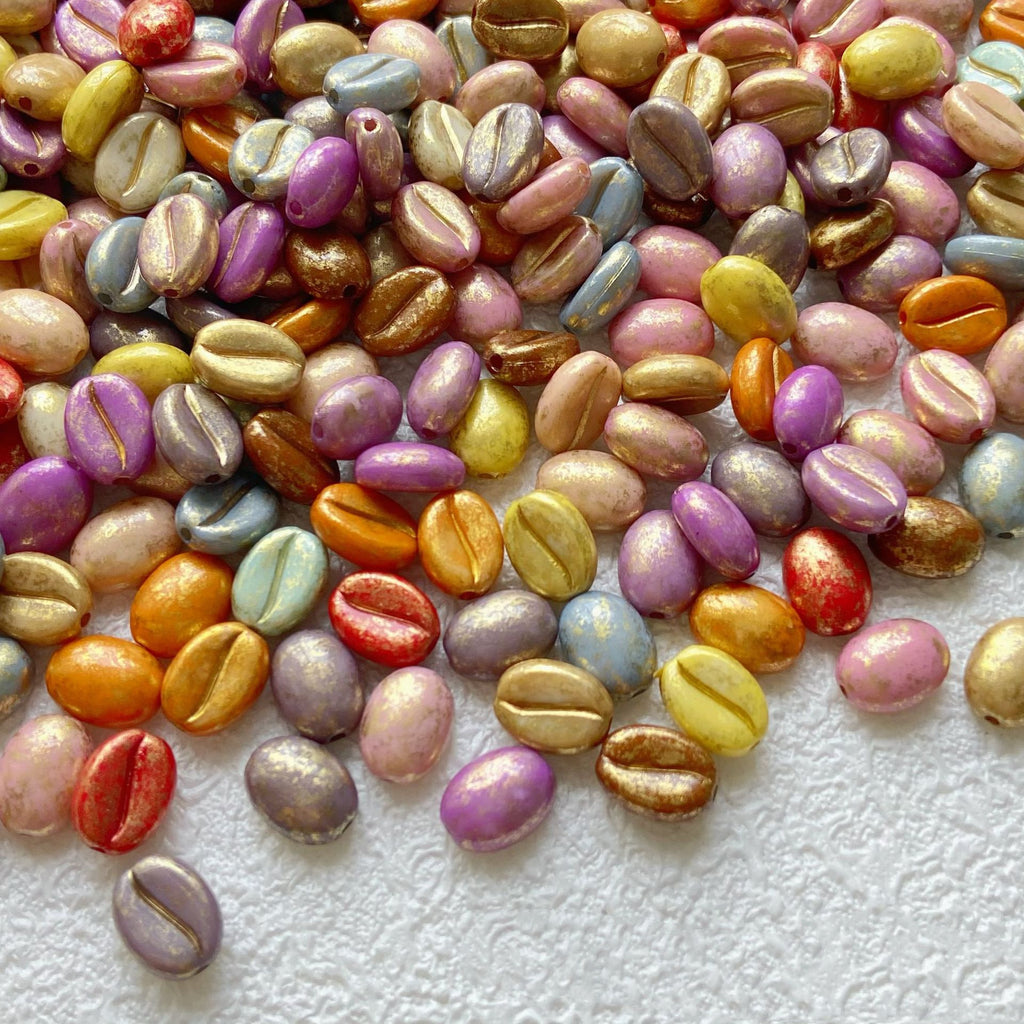 Painted Coffee Bean Acrylic Beads 8-10mm Macaron Colors 20pcs 2