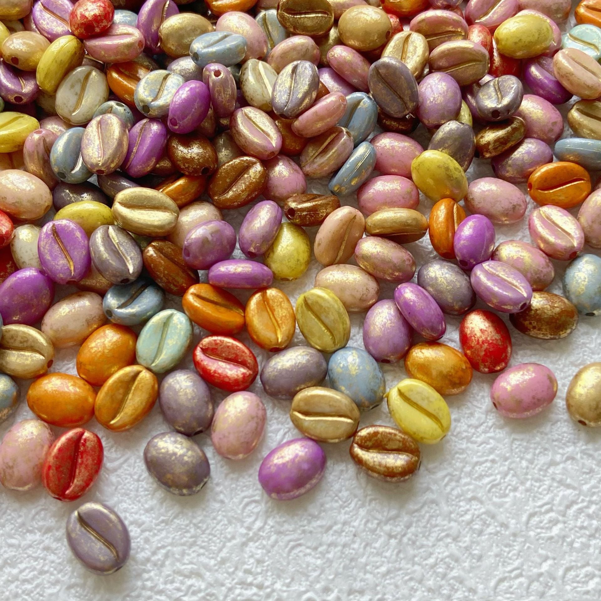 Painted Coffee Bean Acrylic Beads 8-10mm Macaron Colors 20pcs 2