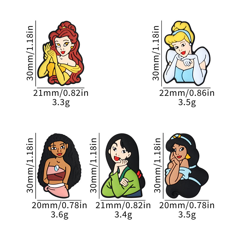 Silicone Focal Beads Disney Princess Front Facing Detailed Faces 20pcs 8