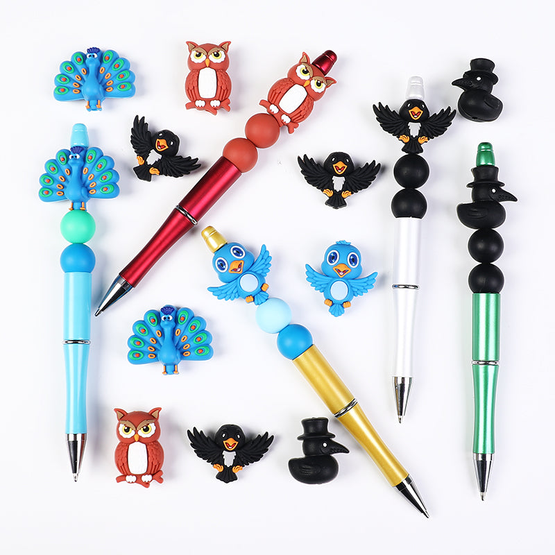 3D Bird Silicone Focal Beads Owl Peacock Cute Animal Charms 20pcs 8