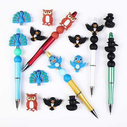 3D Bird Silicone Focal Beads Owl Peacock Cute Animal Charms 20pcs 8