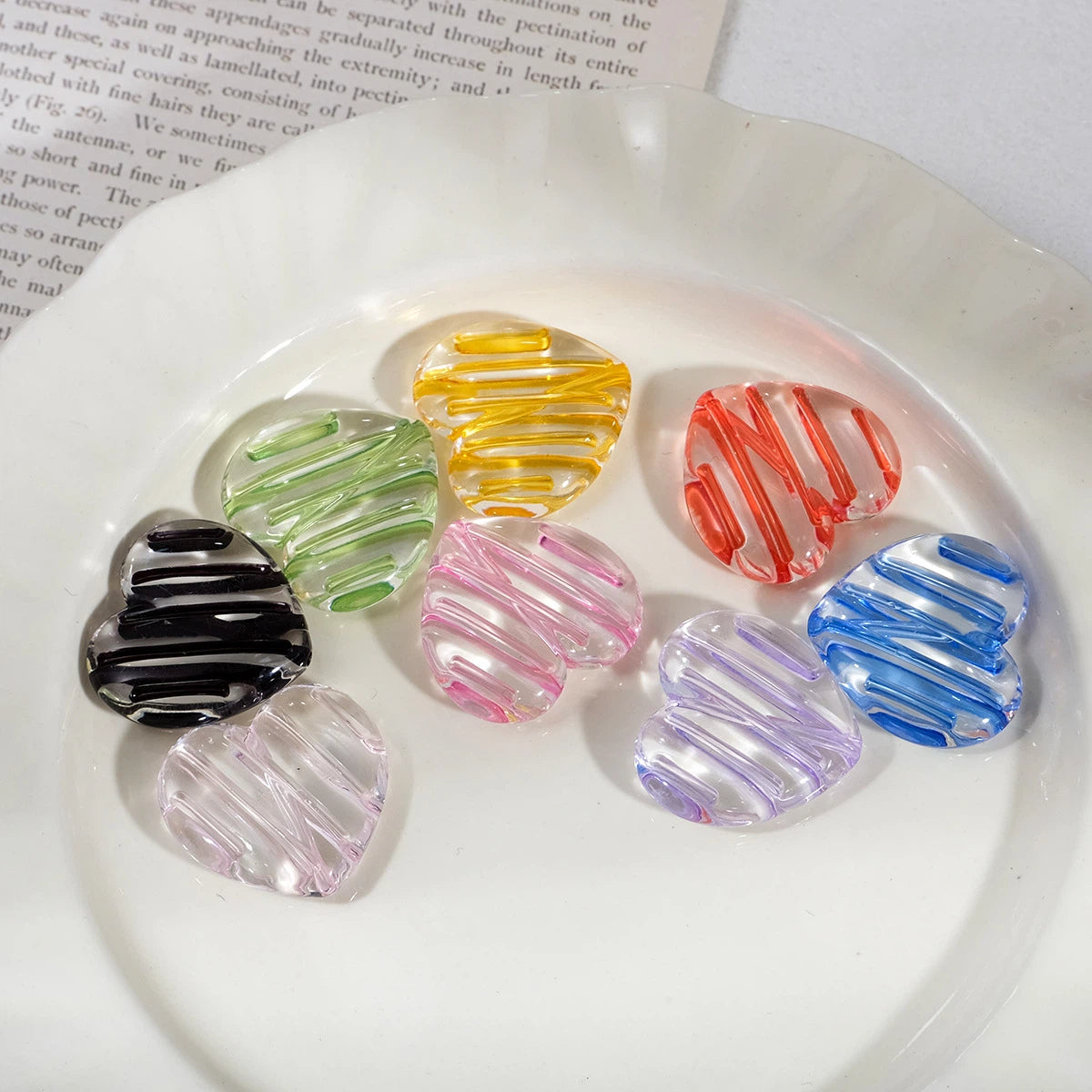 22mm Heart Shaped Transparent Color Stripe Acrylic Beads 50pcs 5