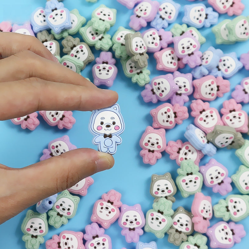 Silicone Focal Beads Little Bear Rosy Cheeks Bow Tie 20pcs 3