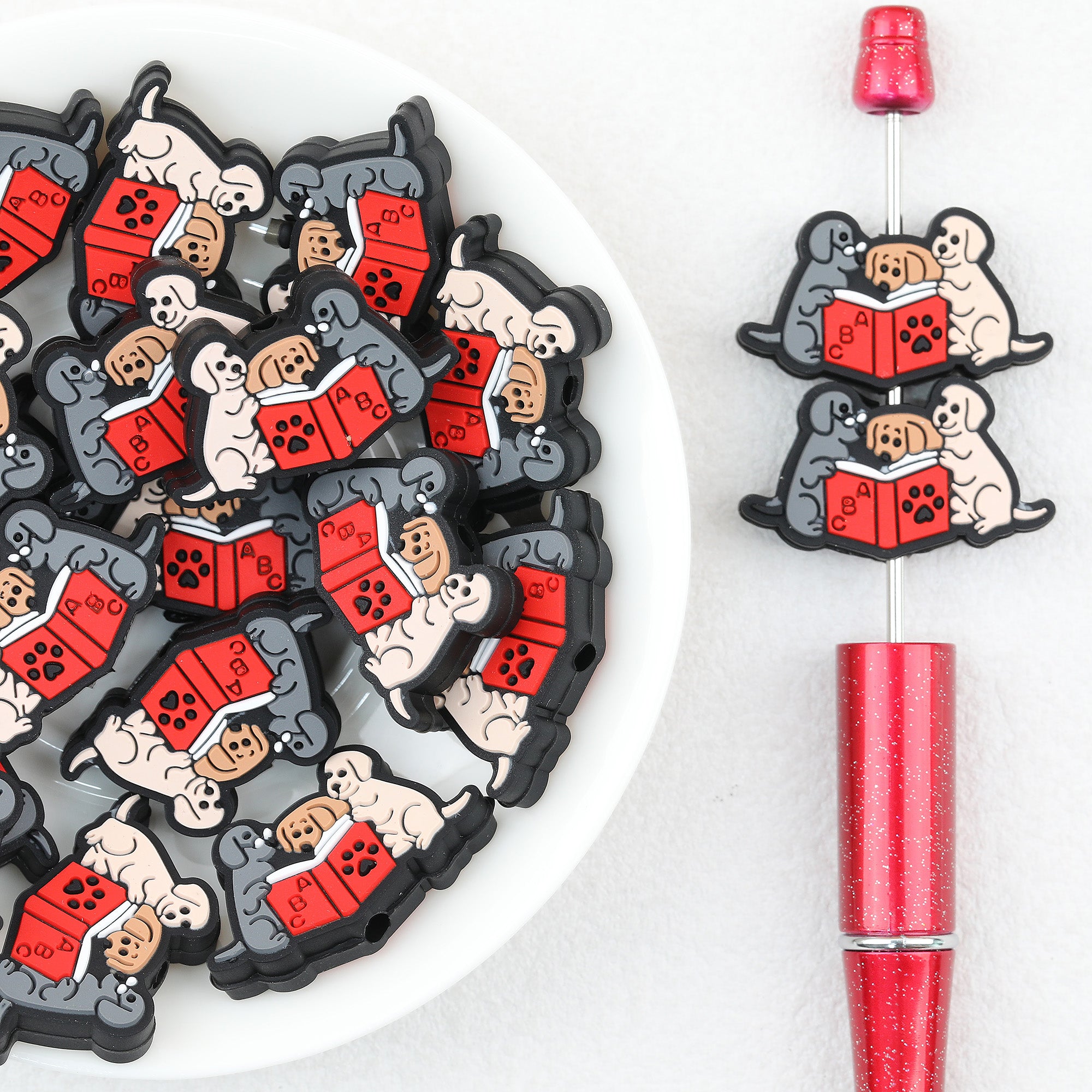  Educational Dog Family Silicone Focal Beads 20pcs