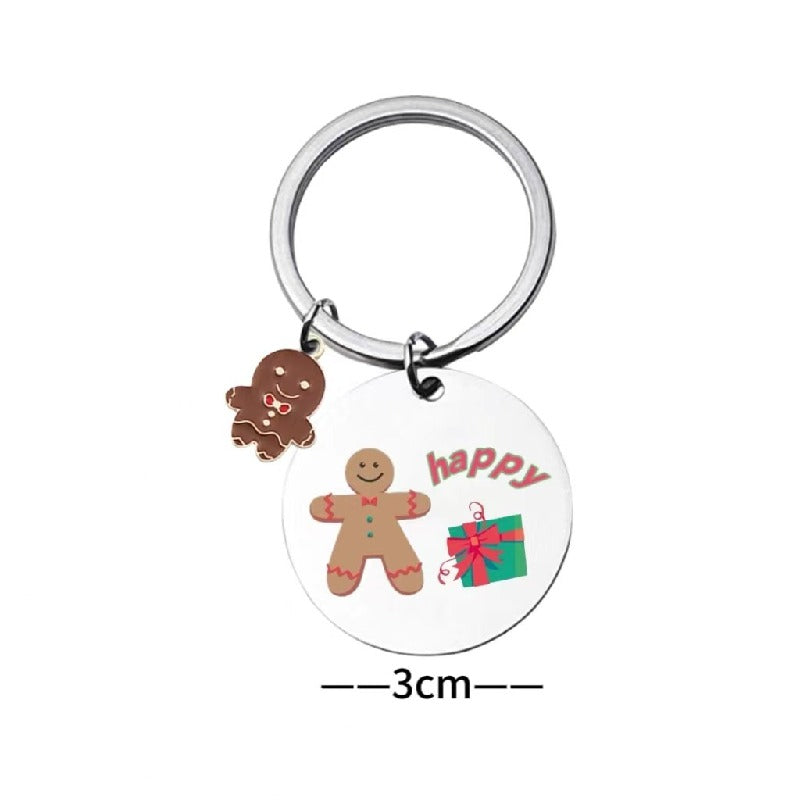 Christmas Gingerbread Man Keychain Stainless Steel Festive Charm 4