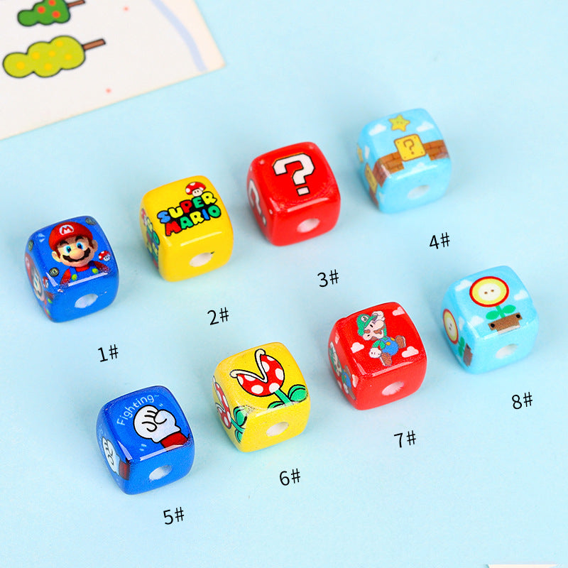 Creative Cartoon Mario Printed Acrylic Square Beads 14mm 10pcs 6