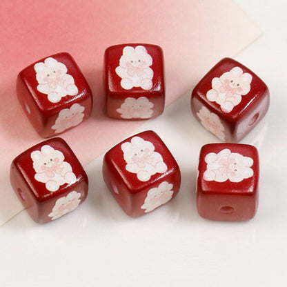 Heart Flower Square Acrylic Beads 14mm Colorful Pattern 10pcs 10