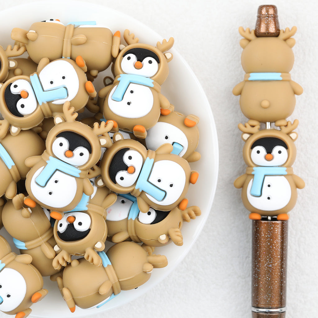 20pcs 3D Winter Cute Elk Penguin Silicone Focal Beads