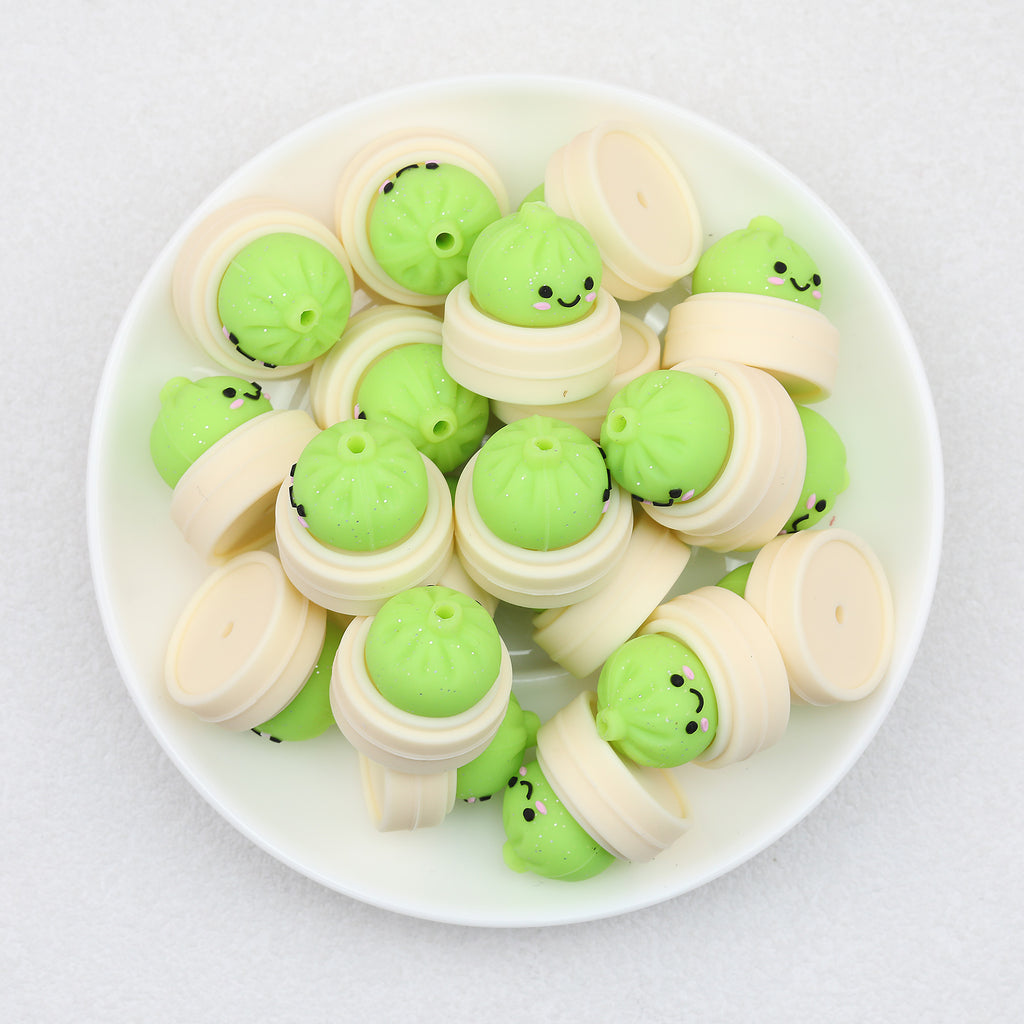 3D Colorful Steamer Glitter Buns Silicone Focal Beads 20pcs 4