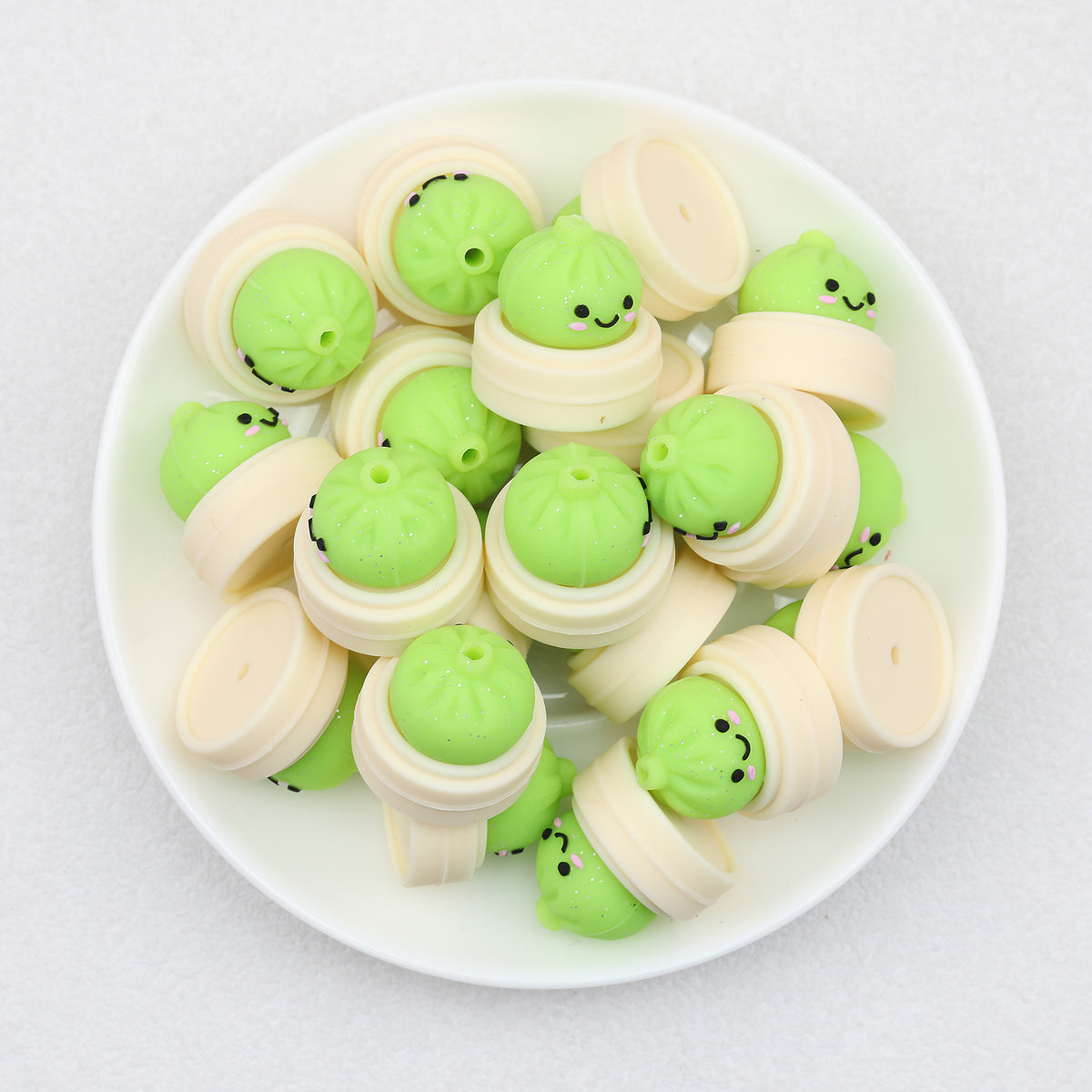 3D Colorful Steamer Glitter Buns Silicone Focal Beads 20pcs 4