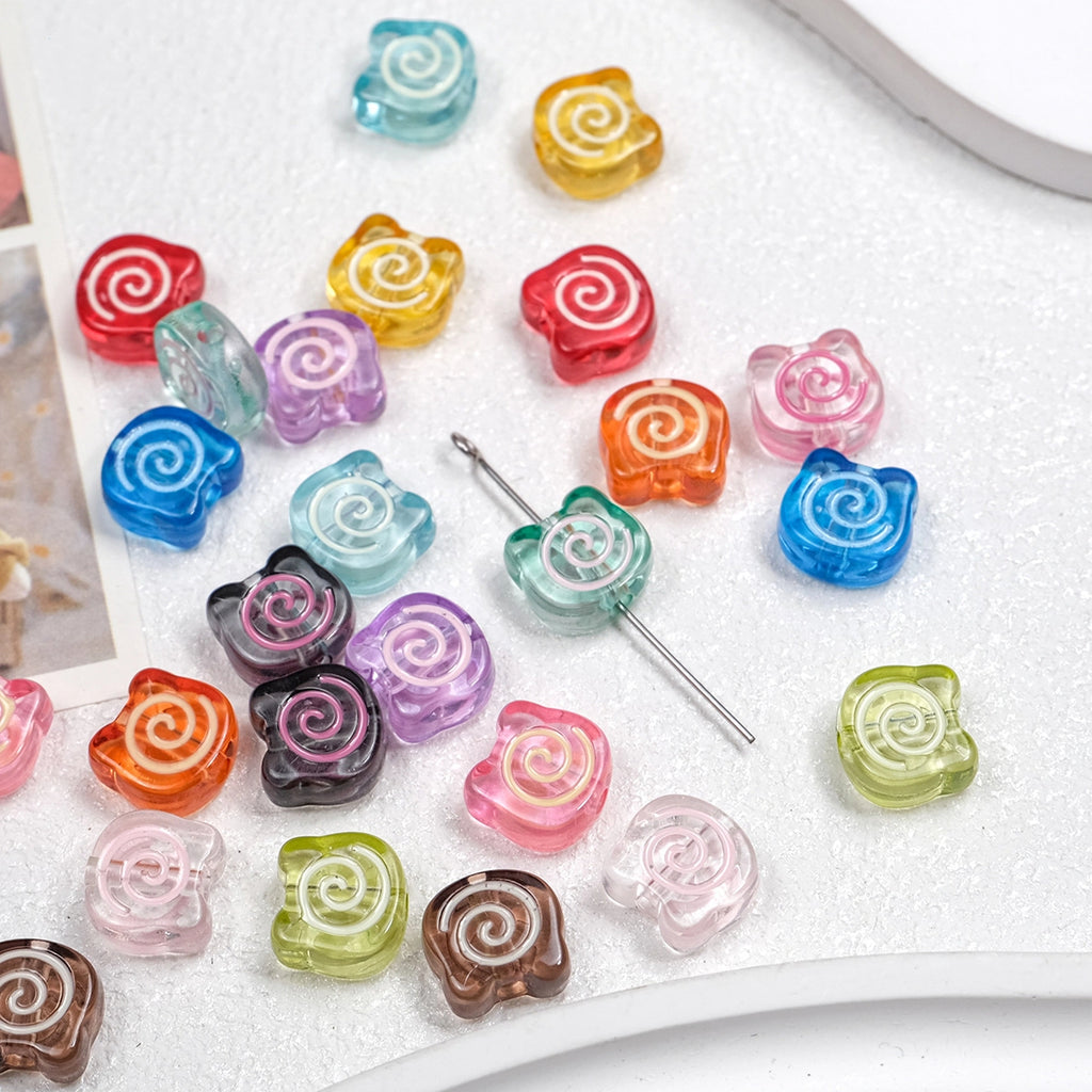 Clear Bear Biscuit Acrylic Beads 12mm Translucent Swirl 50pcs 4