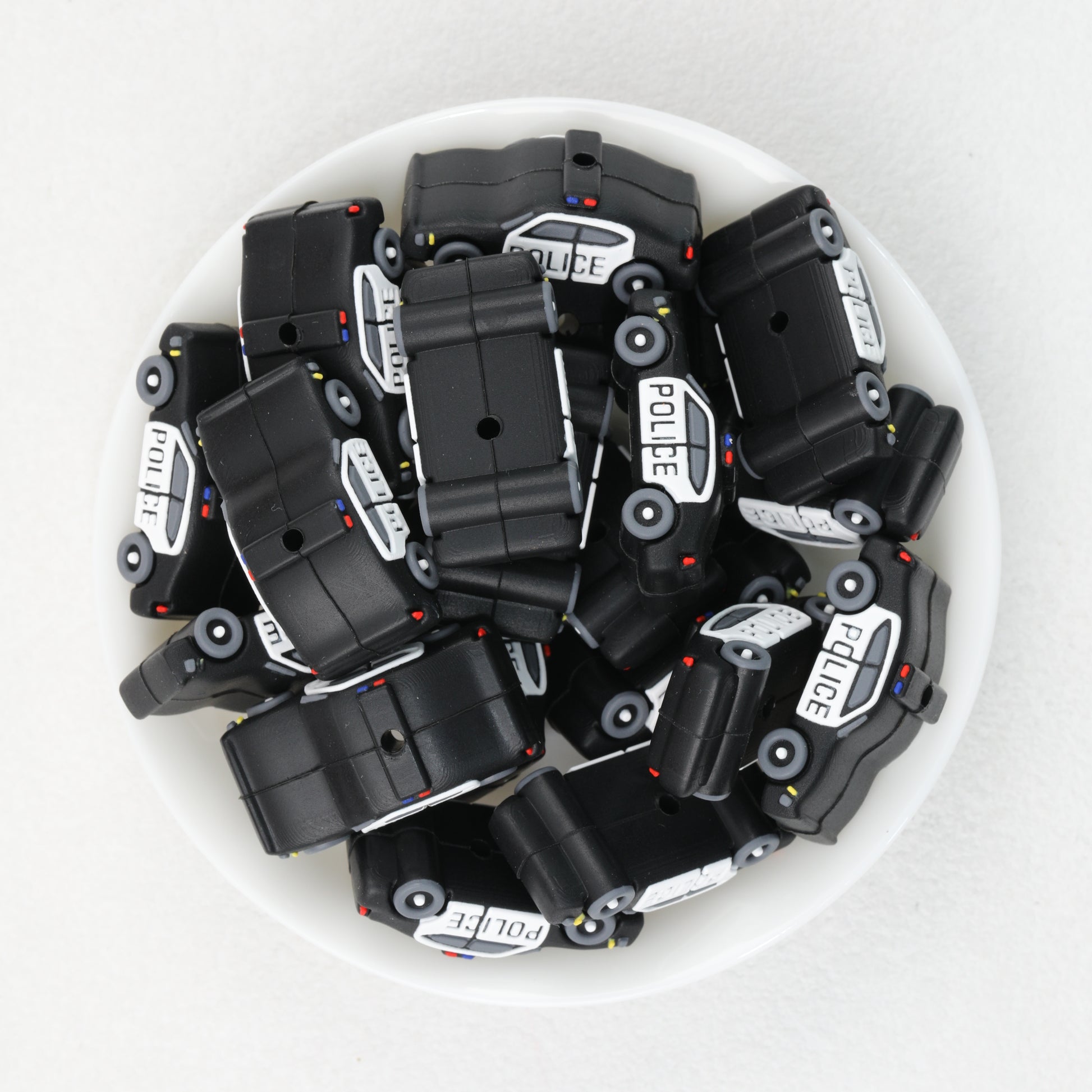 3D Police Car Silicone Focal Beads Blue and Black 20pcs 4