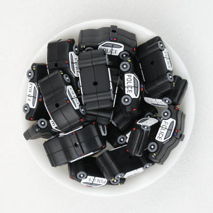 3D Police Car Silicone Focal Beads Blue and Black 20pcs 4
