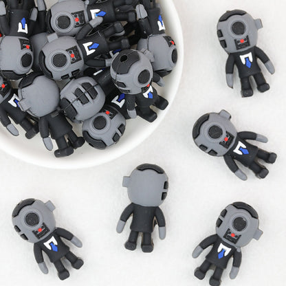 3D Black and White Robot Silicone Focal Beads 20pcs
