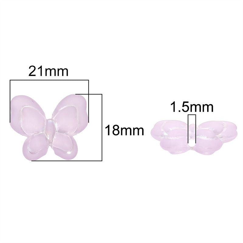 Transparent Frosted Butterfly Acrylic Beads 21x18mm Pastel Colors 20pcs 2