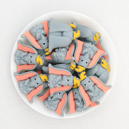 3D Gray Elephant Silicone Focal Beads with Big Ears 20pcs 2