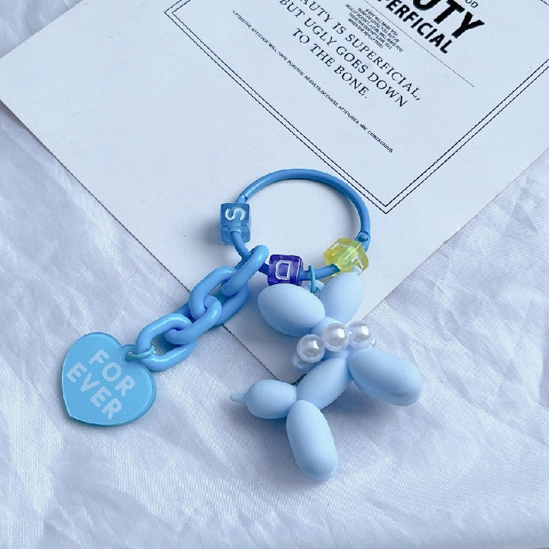 Acrylic Balloon Dog Keychain Pastel Colors Pearl Beads Heart Charm 7