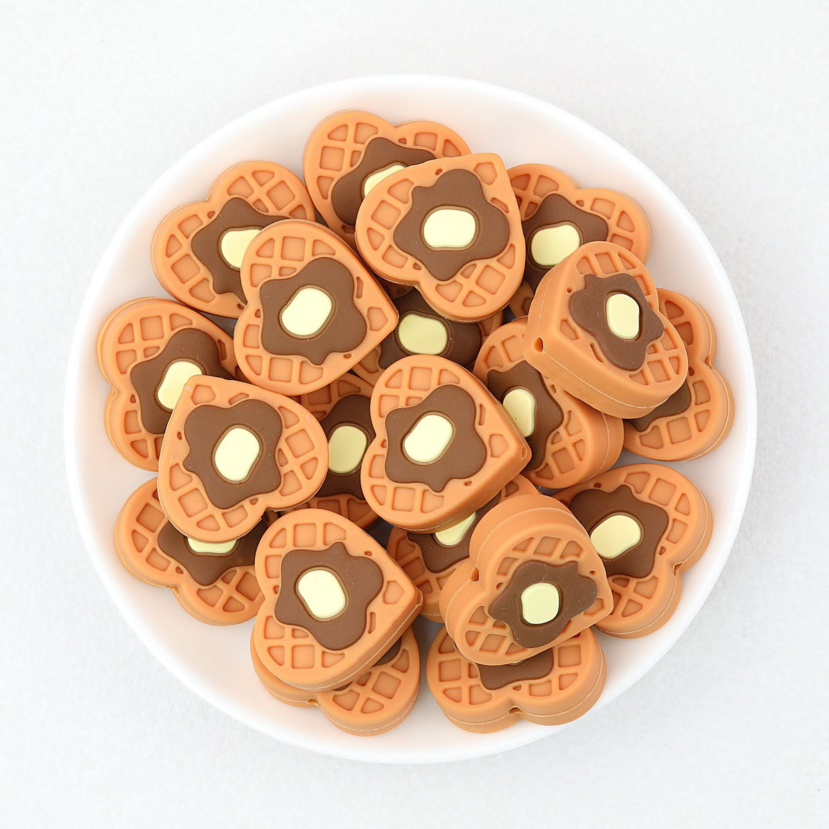 3D Heart Waffle Silicone Focal Beads with Syrup Detail 20 pcs