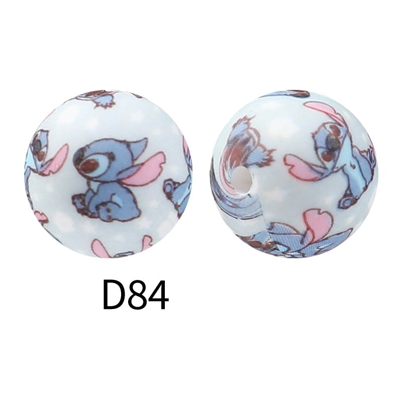 50Pcs 15mm Colored pattern printed silicone beads 86
