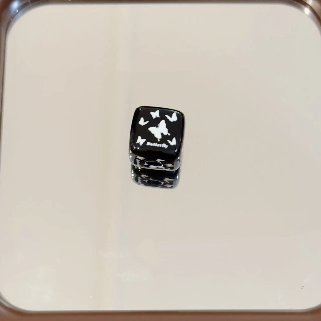 Black Doodle Square Acrylic Beads 14mm Unique Design 10pcs 5