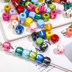 Painted Square Acrylic Beads 11mm Large Hole Question Mark 50pcs