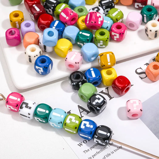 Painted Square Acrylic Beads 11mm Large Hole Question Mark 50pcs