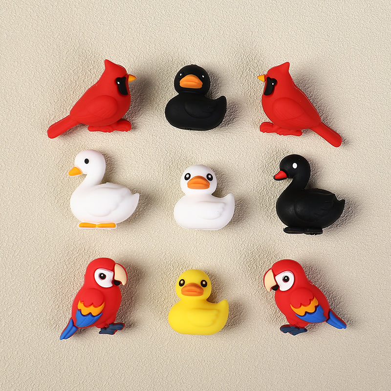 3D Black White Swan Cardinals Silicone Focal Beads 20Pcs 