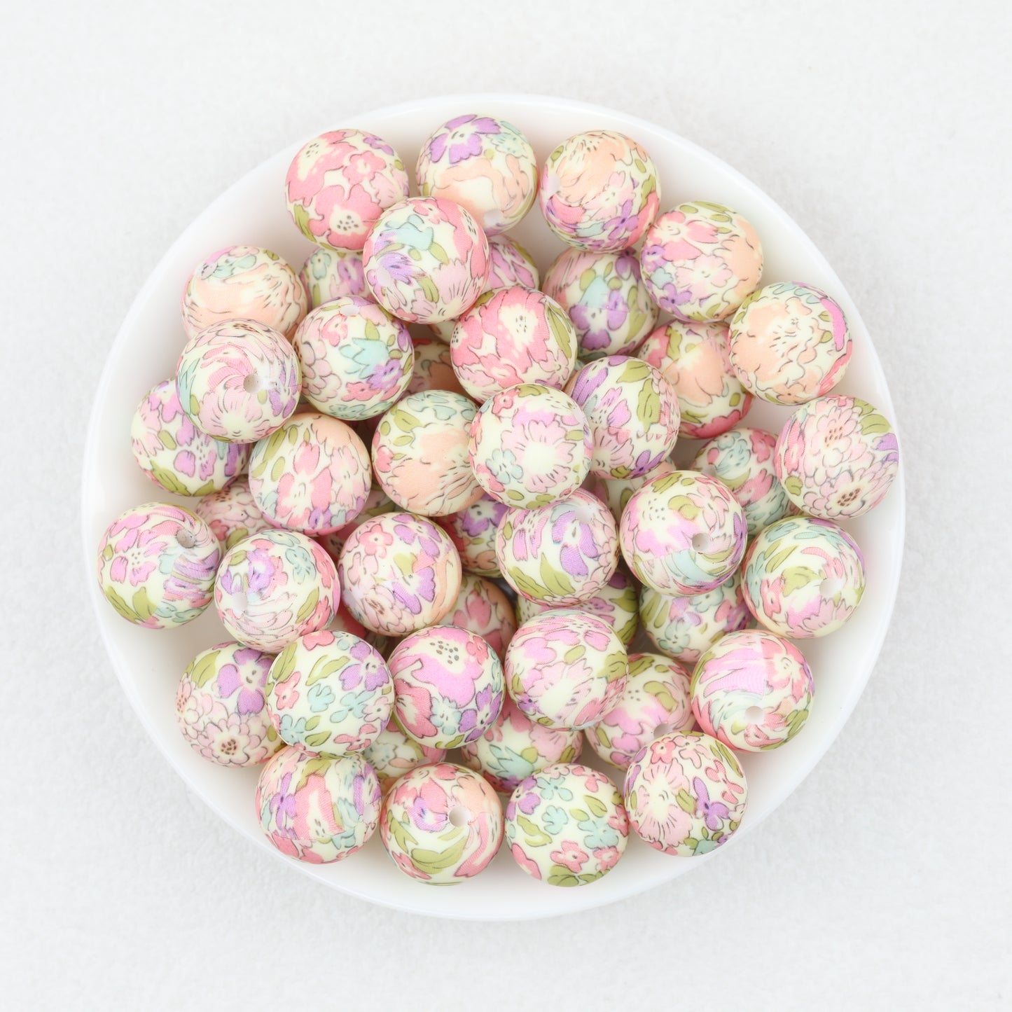Colorful Floral Pattern 15mm Round Silicone Beads 50pcs 8