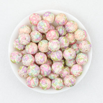 Colorful Floral Pattern 15mm Round Silicone Beads 50pcs 8