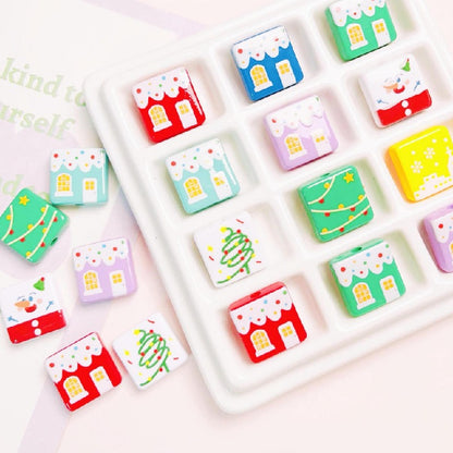 Christmas Square Acrylic Beads 16mm Gingerbread House Design 10pcs 16