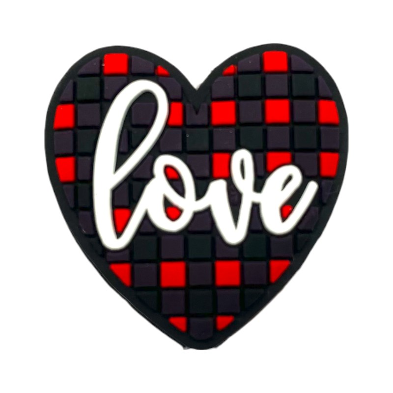 Silicone Focal Beads Valentine Grid Heart Love Script 20pcs