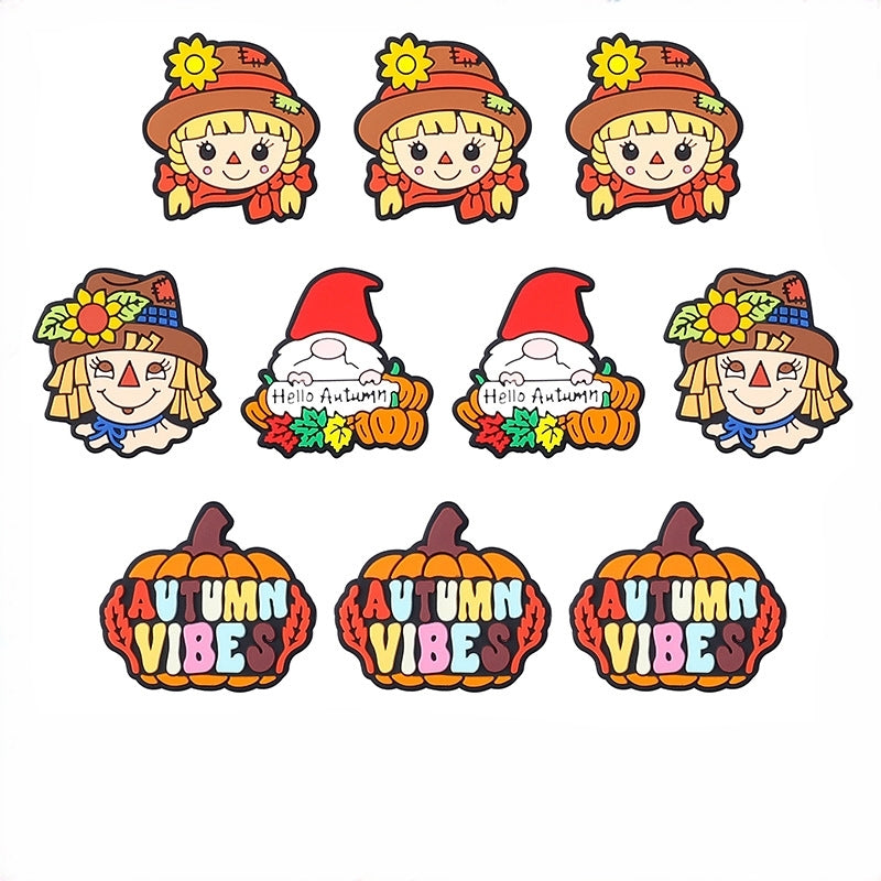 Silicone Focal Beads Scarecrow Autumn Pumpkin With Text Autumn Vibes 20pcs