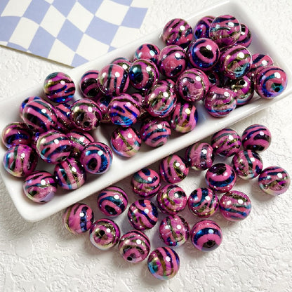 Zebra Stripe Acrylic Beads 16mm Printed UV Finish 10pcs 5