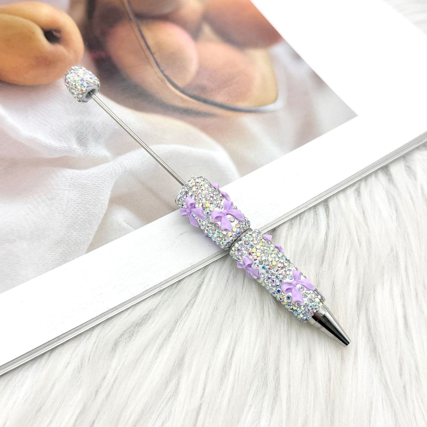 Beadable Pen with Rhinestone Bow Decoration 16