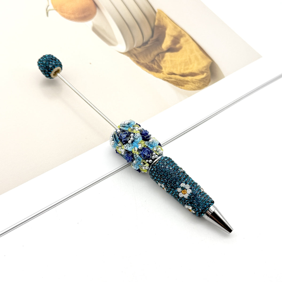 Beadable Pen with Butterfly and Rose Pearls Decorative Handle  11