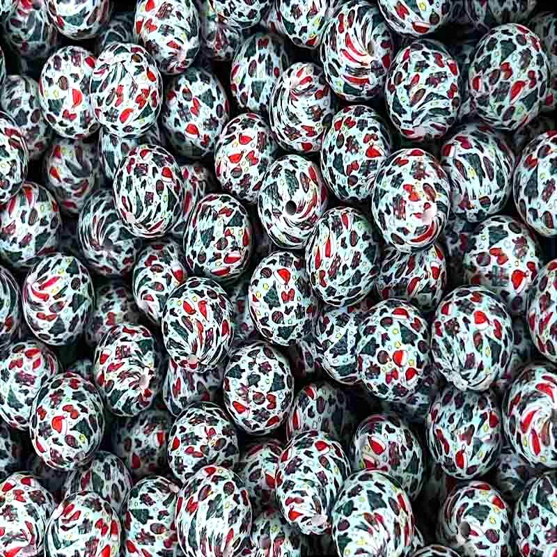 Christmas 15mm Silicone Beads Elements Printed Design 50pcs