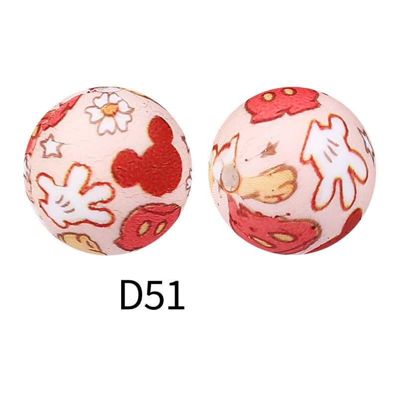 50Pcs 15mm Colored pattern printed silicone beads 53