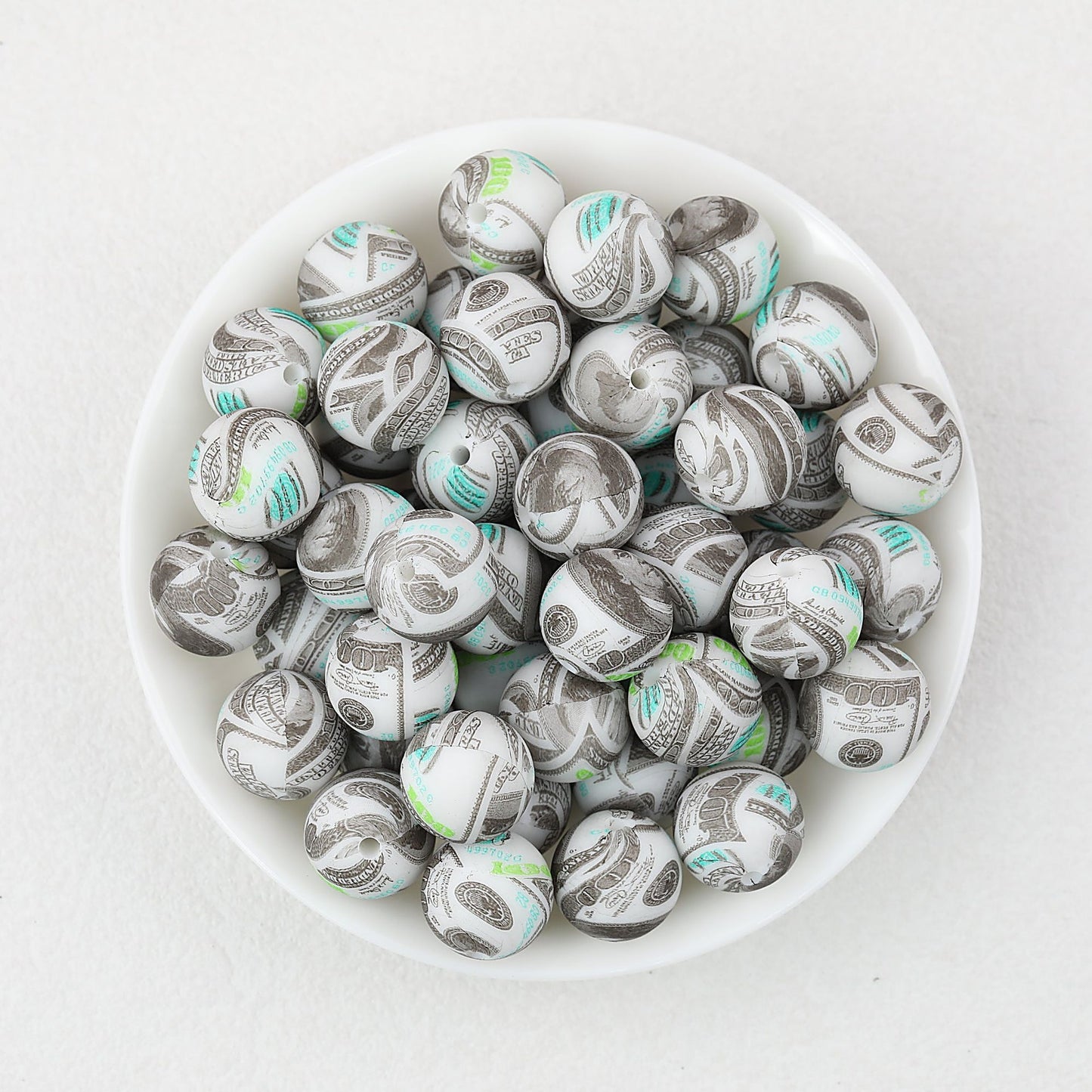 15mm Black and White Patterned Print Round Silicone Beads 50pcs - Dollar