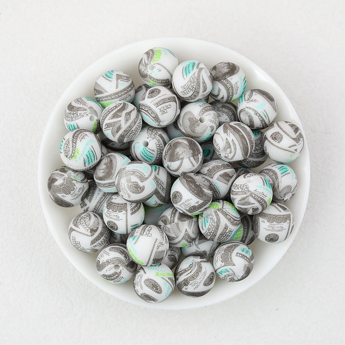 15mm Black and White Patterned Print Round Silicone Beads 50pcs - Dollar