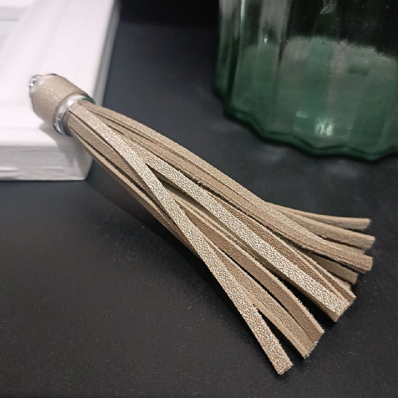 Silver PU Leather Tassel Keychain Metallic 9cm Length 30