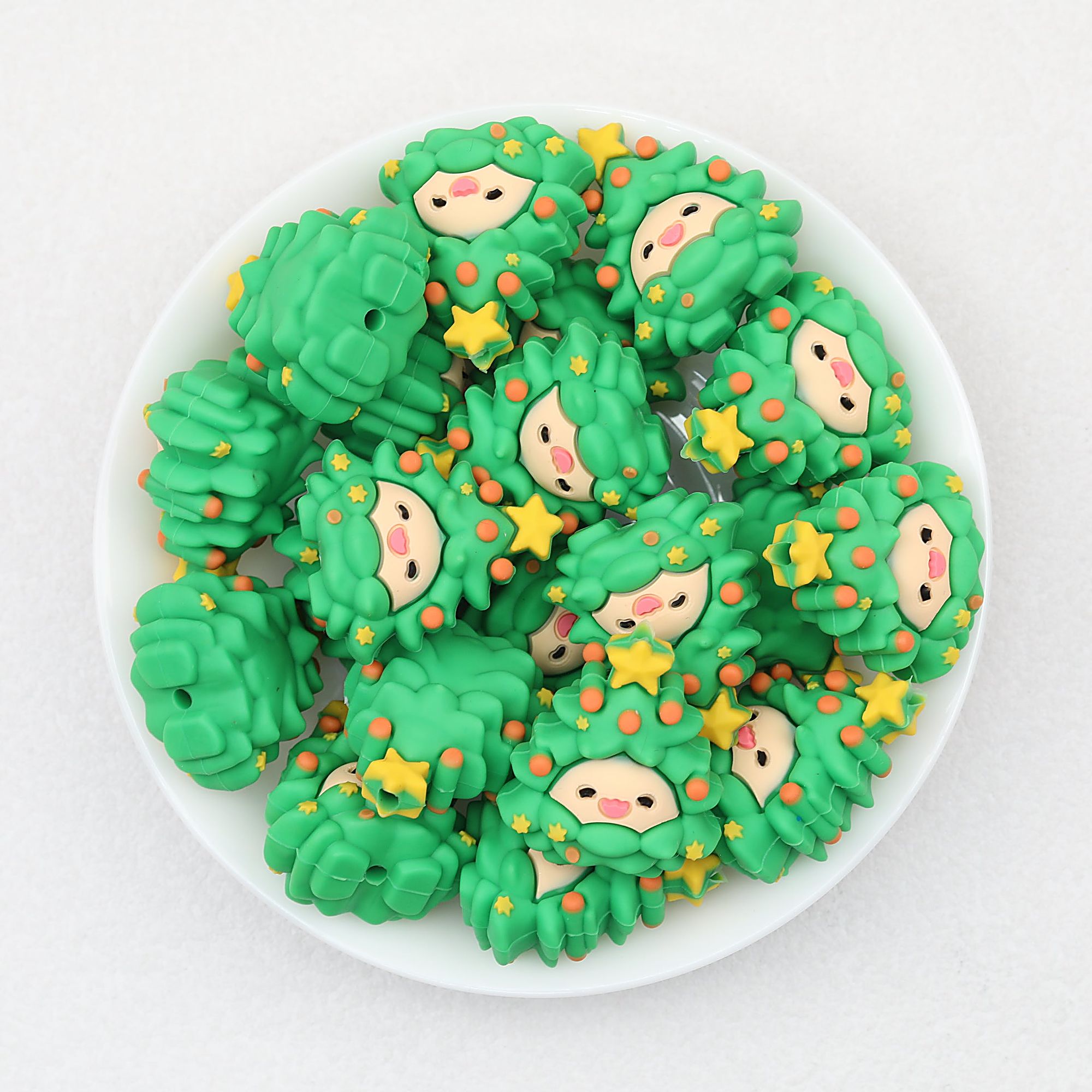 Cute 3D Silicone Focal Beads Christmas Tree Design 20pcs