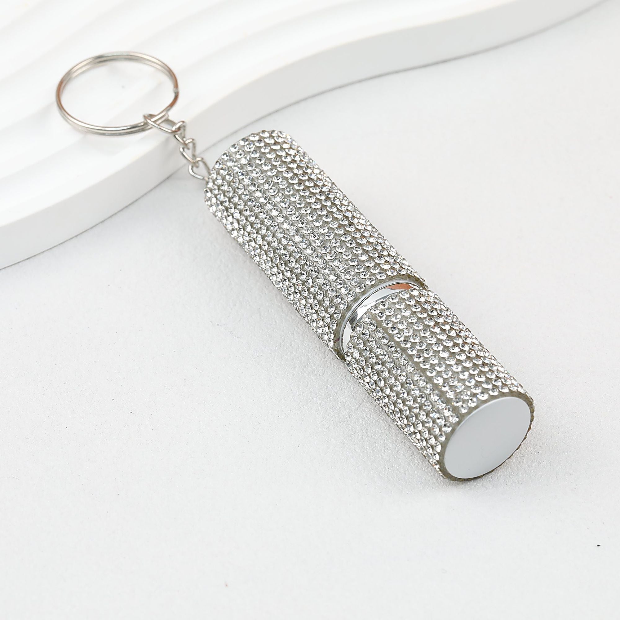 Rhinestone Perfume Spray Bottle Keychain Zinc Alloy 5ml Pink - white