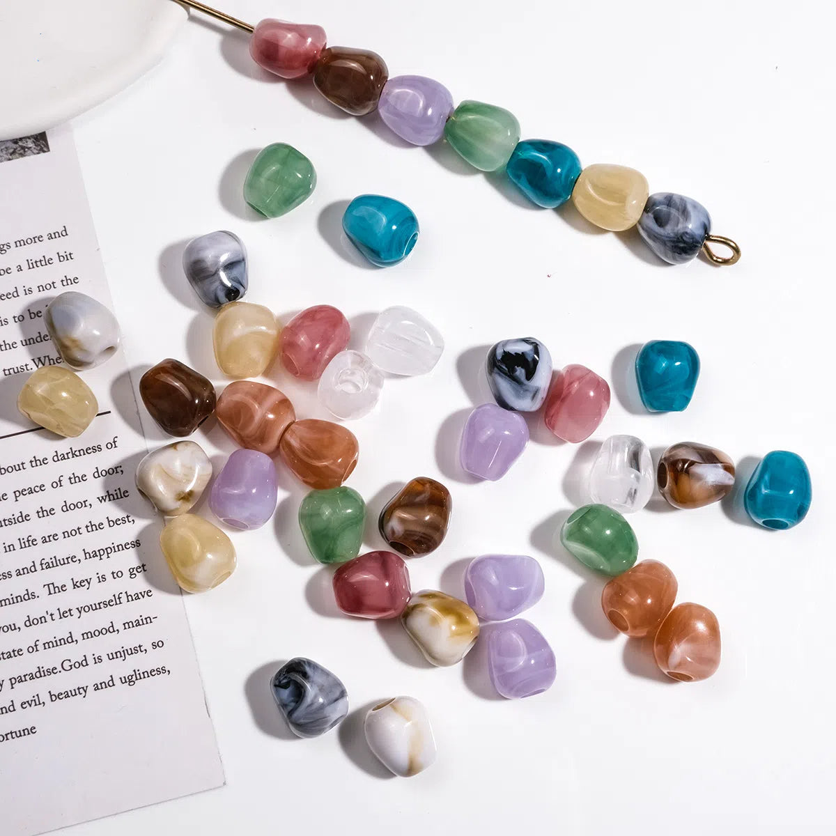 Imitation Jade Acrylic Beads 15mm Large Hole Ink Color 50pcs 4