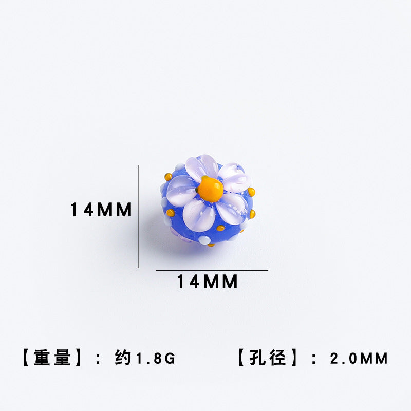 Colorful 14mm Floral Round Glass Beads with 2mm Hole 10pcs 10