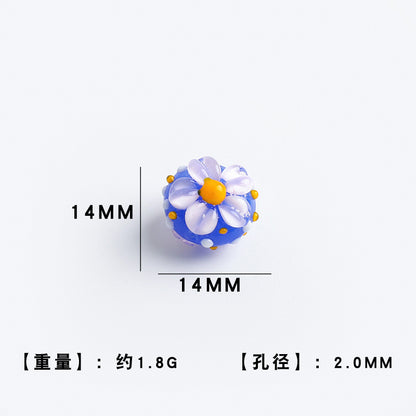 Colorful 14mm Floral Round Glass Beads with 2mm Hole 10pcs 10