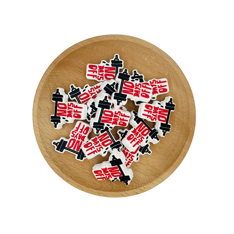 Silicone Focal Beads Barbell Fitness Weights Red NO DAYS OFF Text 20pcs 2