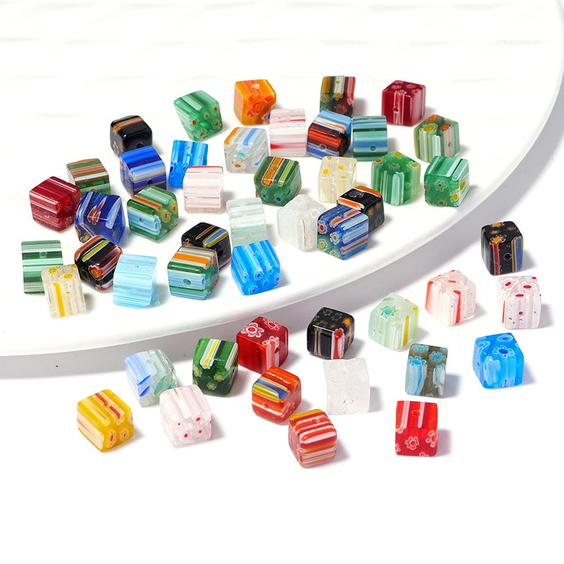 Millefiori Cube Glass Beads 8mm Vibrant Floral Design 20pcs