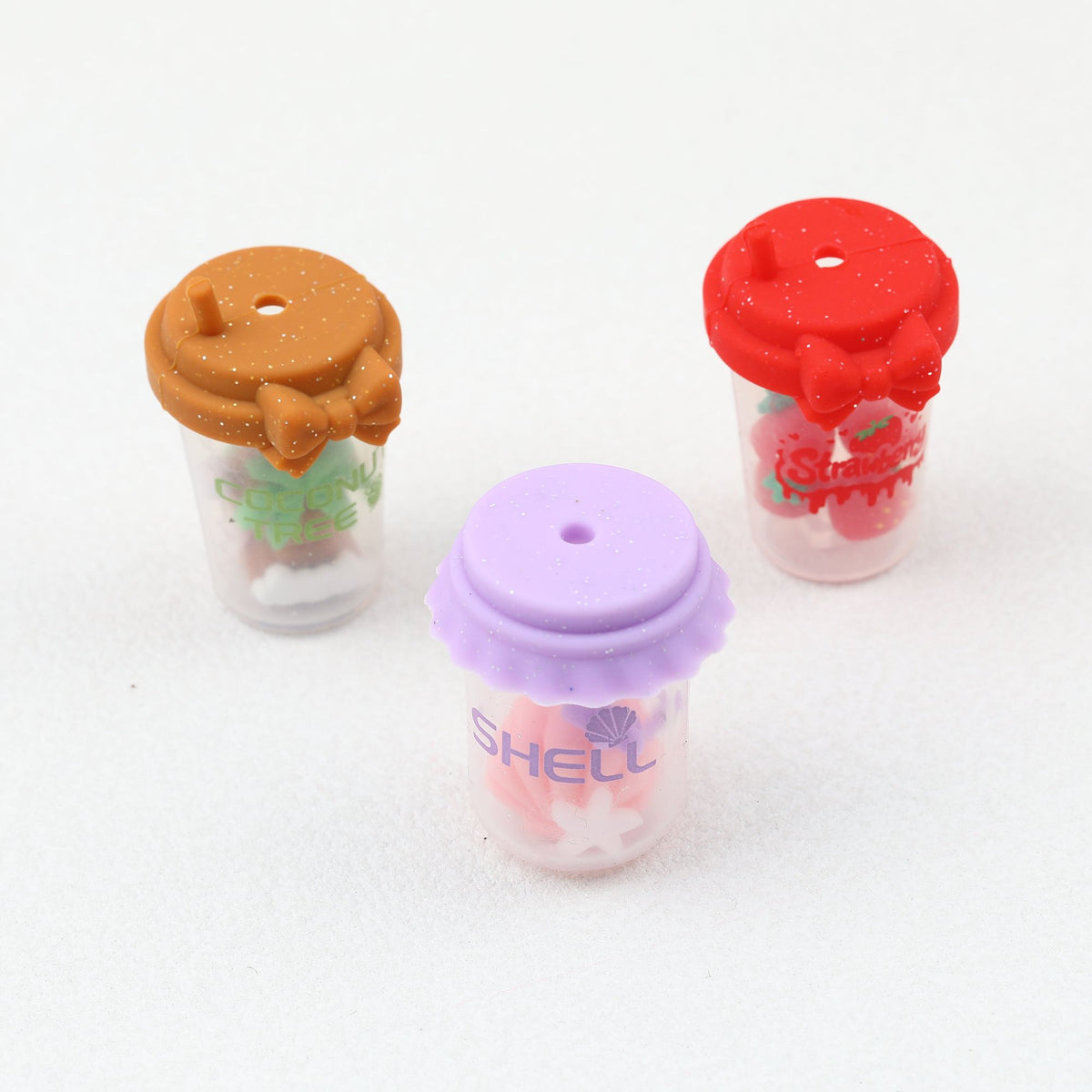 3D Shell Coconut Tree Glitter Bottle Silicone Focal Beads 10pcs