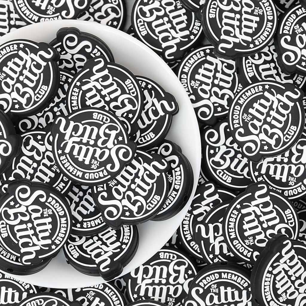 Black Silicone Focal Beads Salty Bitch Design 20pcs
