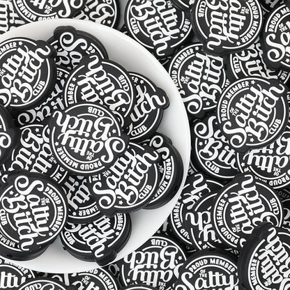 Black Silicone Focal Beads Salty Bitch Design 20pcs